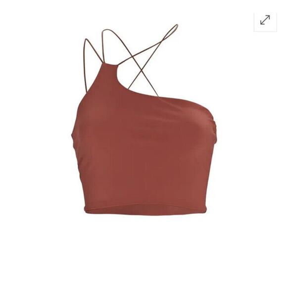 Alix NYC Rust Avon Asymmetrical Neckline One-Shoulder Spaghetti Strap Crop S - Picture 2 of 13